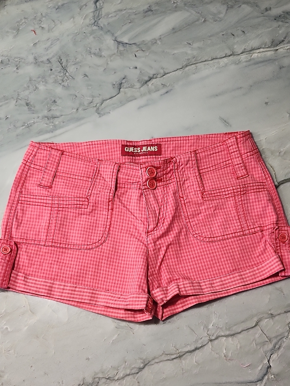 Guess Coral Gingham Low-Rise  Shorts